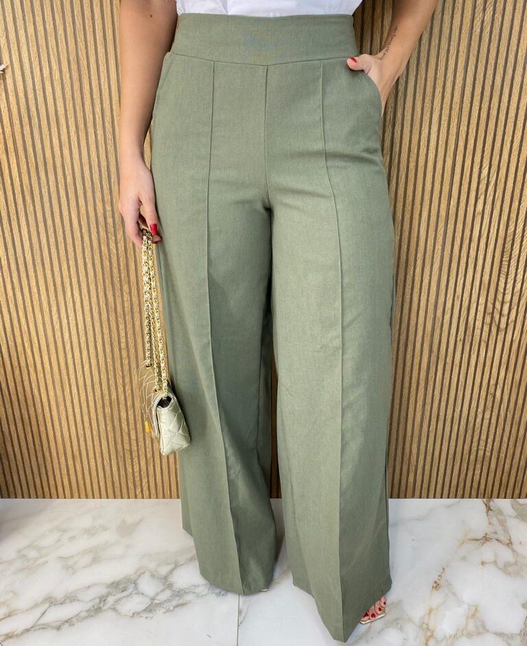 Calça Feminina Viscolinho Flare Luana Verde Oliva - Fernanda Ramos Store