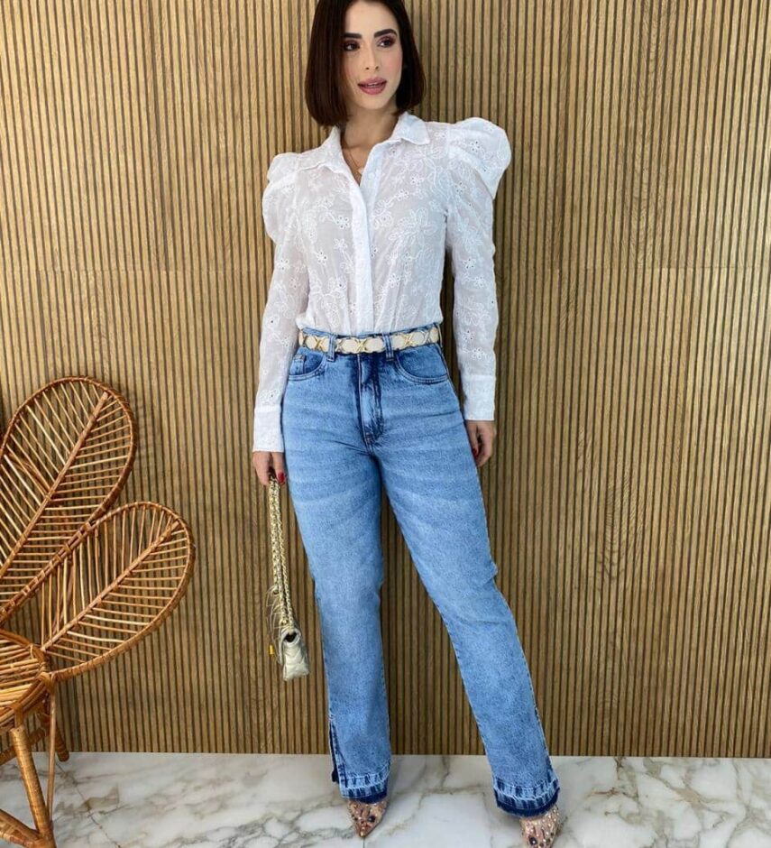 Calça Jeans Feminina Reta com Fenda 015589 - Fernanda Ramos Store