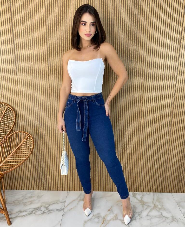 Calça Jeans Feminina Super Skinny com Amarração 015423 - Fernanda Ramos Store
