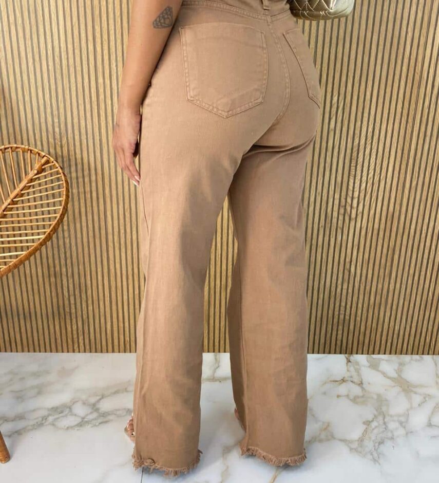 Calça Jeans Feminina Wide Leg Color 5198 Bege - Fernanda Ramos Store