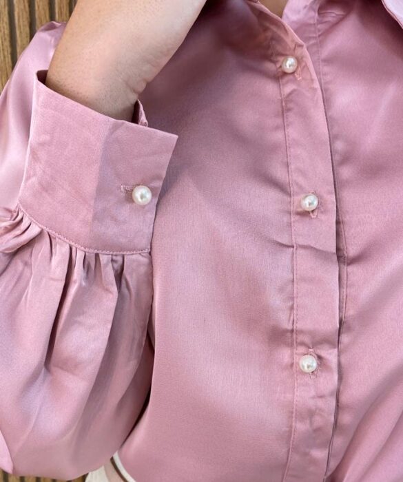 Camisa Feminina Manga Longa Detalhe em Pérolas Rose - Fernanda Ramos Store