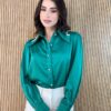 Camisa Feminina Manga Longa Detalhe em Pérolas Verde - Fernanda Ramos Store