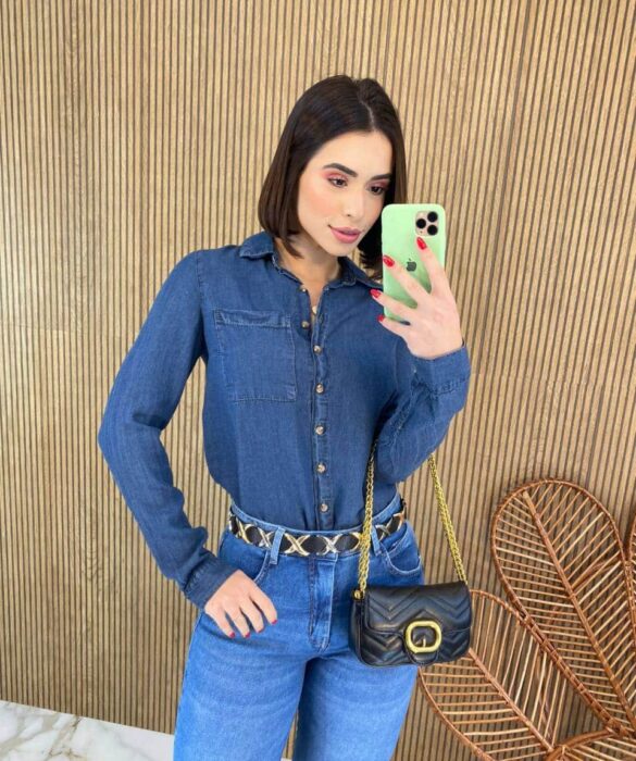 Camisa Feminina Manga Longa Jeans Tensel 022636 - Fernanda Ramos Store