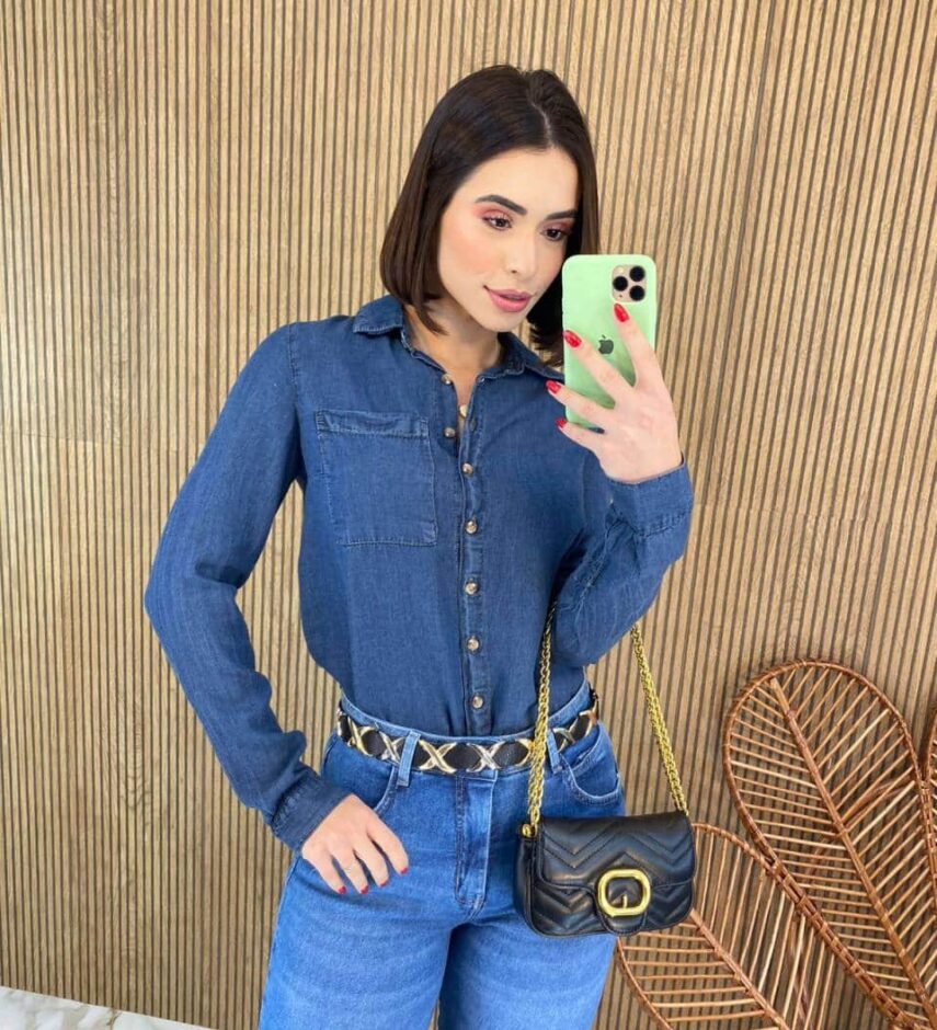 Camisa Feminina Manga Longa Jeans Tensel 022636 - Fernanda Ramos Store