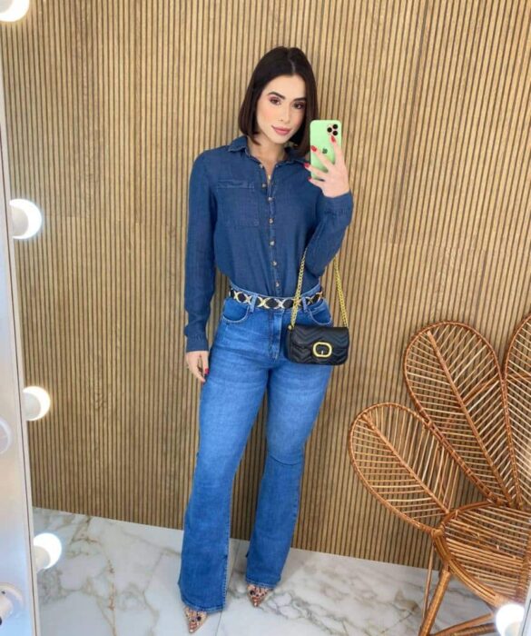 Camisa Feminina Manga Longa Jeans Tensel 022636 - Fernanda Ramos Store