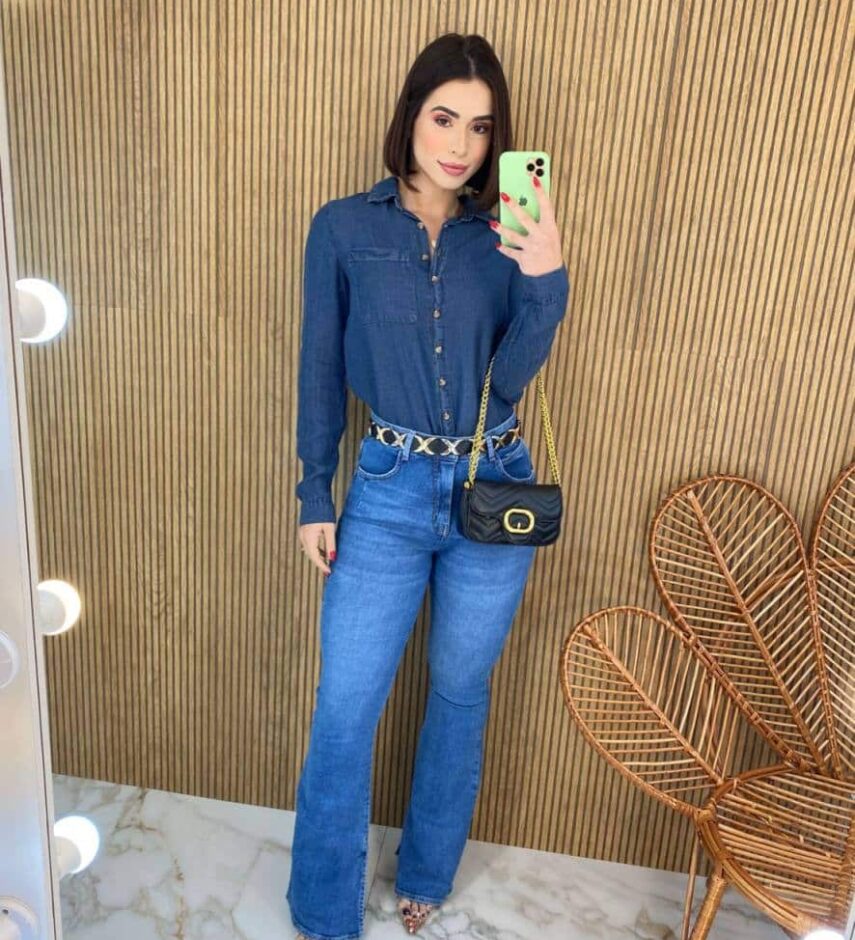 Camisa Feminina Manga Longa Jeans Tensel 022636 - Fernanda Ramos Store