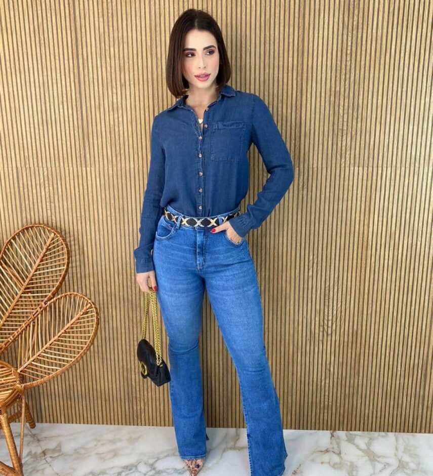 Camisa Feminina Manga Longa Jeans Tensel 022636 - Fernanda Ramos Store