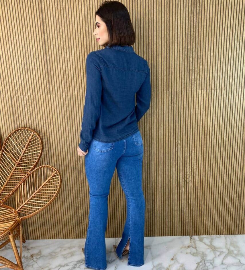 Camisa Feminina Manga Longa Jeans Tensel 022636 - Fernanda Ramos Store