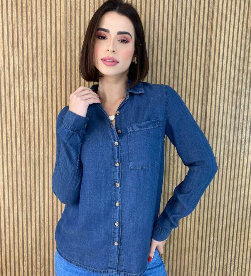Camisa Feminina Manga Longa Jeans Tensel 022636 - Fernanda Ramos Store