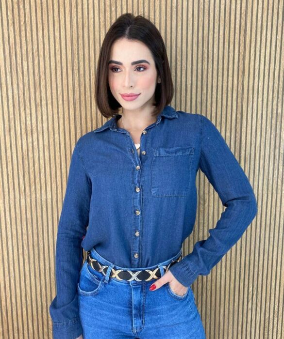 Camisa Feminina Manga Longa Jeans Tensel 022636 - Fernanda Ramos Store