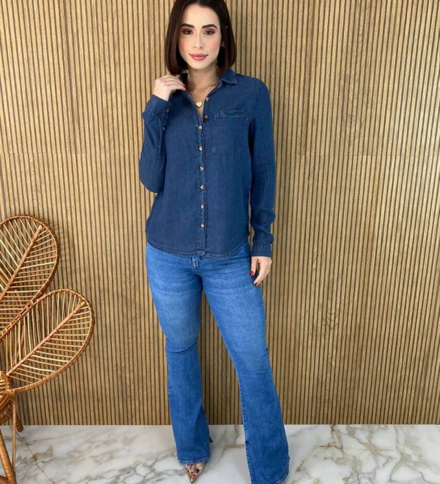 Camisa Feminina Manga Longa Jeans Tensel 022636 - Fernanda Ramos Store