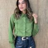 Camisa Feminina Manga Longa Tricoline com Renda Verde - Fernanda Ramos Store