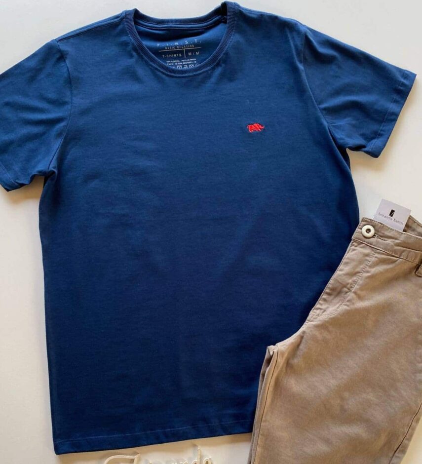 Camiseta Masculina Basic Ocass Azul Petróleo - Fernanda Ramos Store