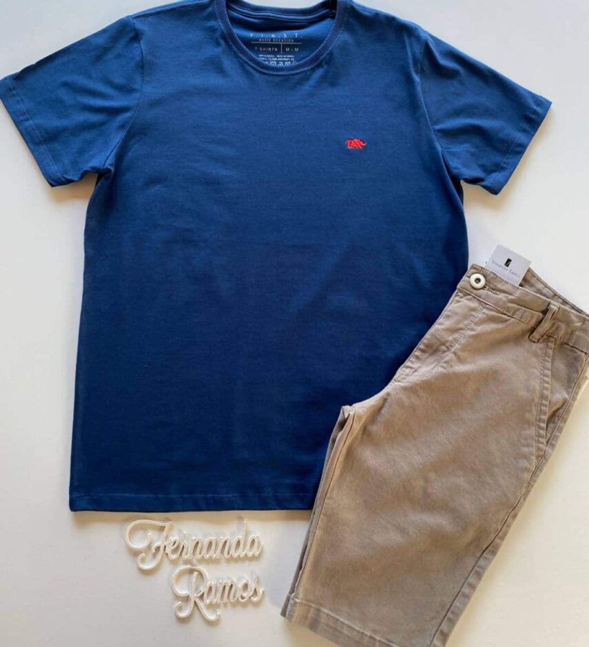 Camiseta Masculina Basic Ocass Azul Petróleo - Fernanda Ramos Store
