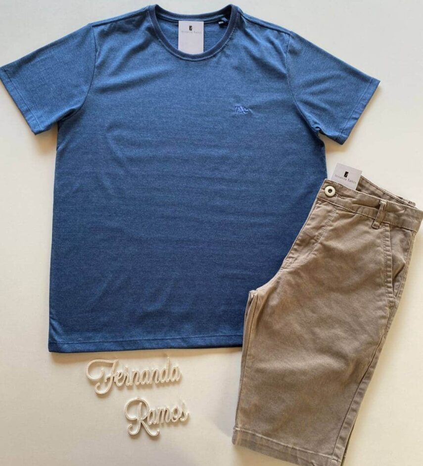 Camiseta Masculina Basic Ocass Plus Size Azul Mesclado - Fernanda Ramos Store