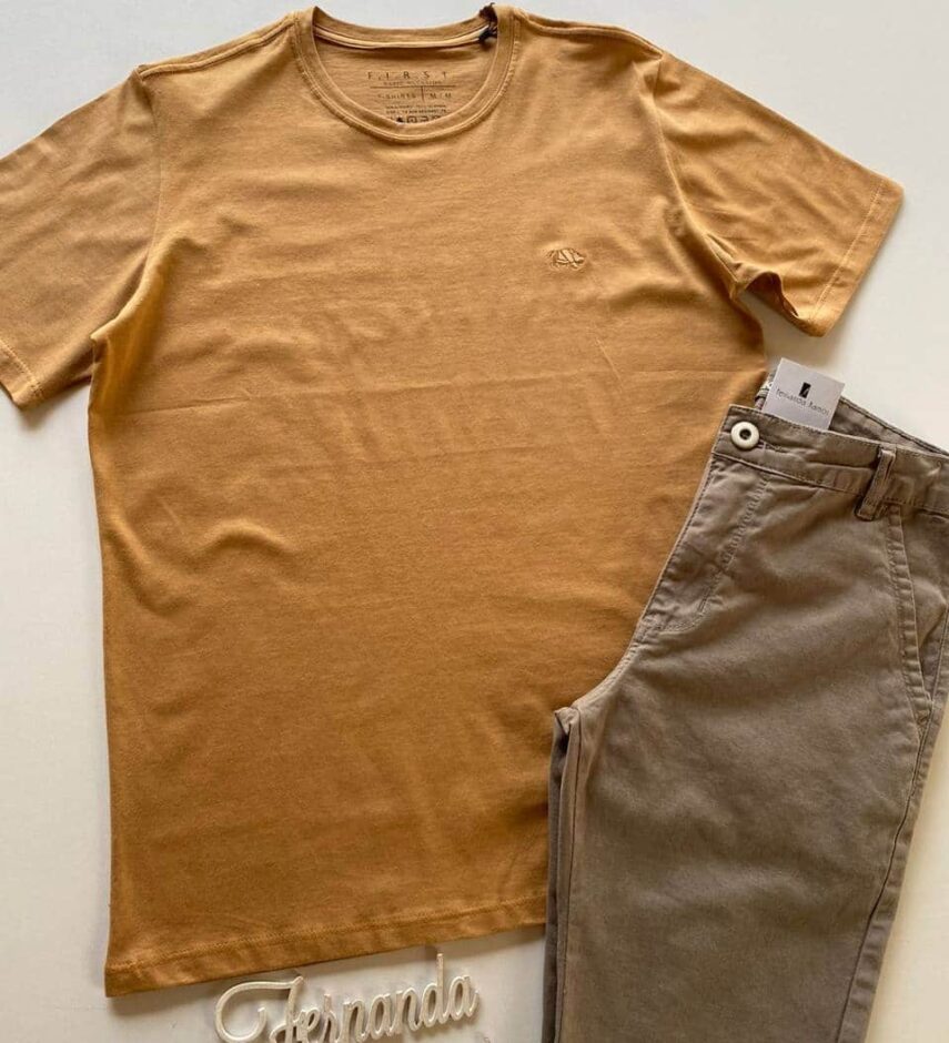 Camiseta Masculina Basic Ocass Plus Size Caramelo - Fernanda Ramos Store
