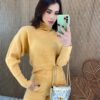 Conjunto Feminino Calça e Blusa Manga Longa Tricot Amarelo - Fernanda Ramos Store