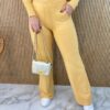 Conjunto Feminino Calça e Blusa Manga Longa Tricot Amarelo - Fernanda Ramos Store