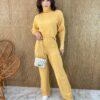 Conjunto Feminino Calça e Blusa Manga Longa Tricot Amarelo - Fernanda Ramos Store