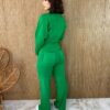 Conjunto Feminino Calça e Blusa Manga Longa Tricot Verde - Fernanda Ramos Store