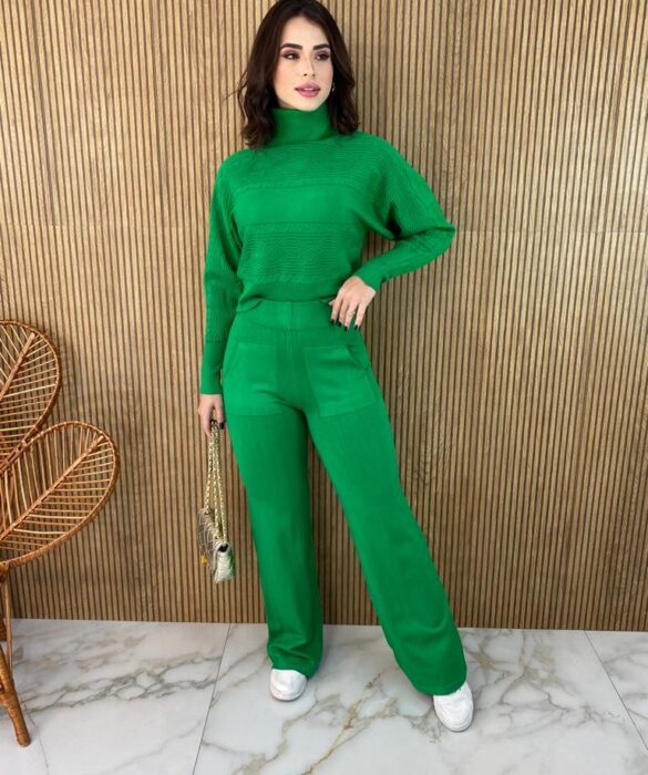 Conjunto Feminino Calça e Blusa Manga Longa Tricot Verde - Fernanda Ramos Store