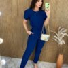 Conjunto Feminino Crepe Calça e Blusa Manga Curta Azul Marinho - Fernanda Ramos Store