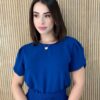 Conjunto Feminino Crepe Calça e Blusa Manga Curta Azul Marinho - Fernanda Ramos Store