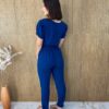 Conjunto Feminino Crepe Calça e Blusa Manga Curta Azul Marinho - Fernanda Ramos Store