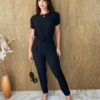 Conjunto Feminino Crepe Calça e Blusa Manga Curta Preto - Fernanda Ramos Store