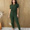 Conjunto Feminino Crepe Calça e Blusa Manga Curta Verde Militar - Fernanda Ramos Store