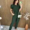 Conjunto Feminino Crepe Calça e Blusa Manga Curta Verde Militar - Fernanda Ramos Store