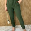 Conjunto Feminino Crepe Calça e Blusa Manga Curta Verde Militar - Fernanda Ramos Store