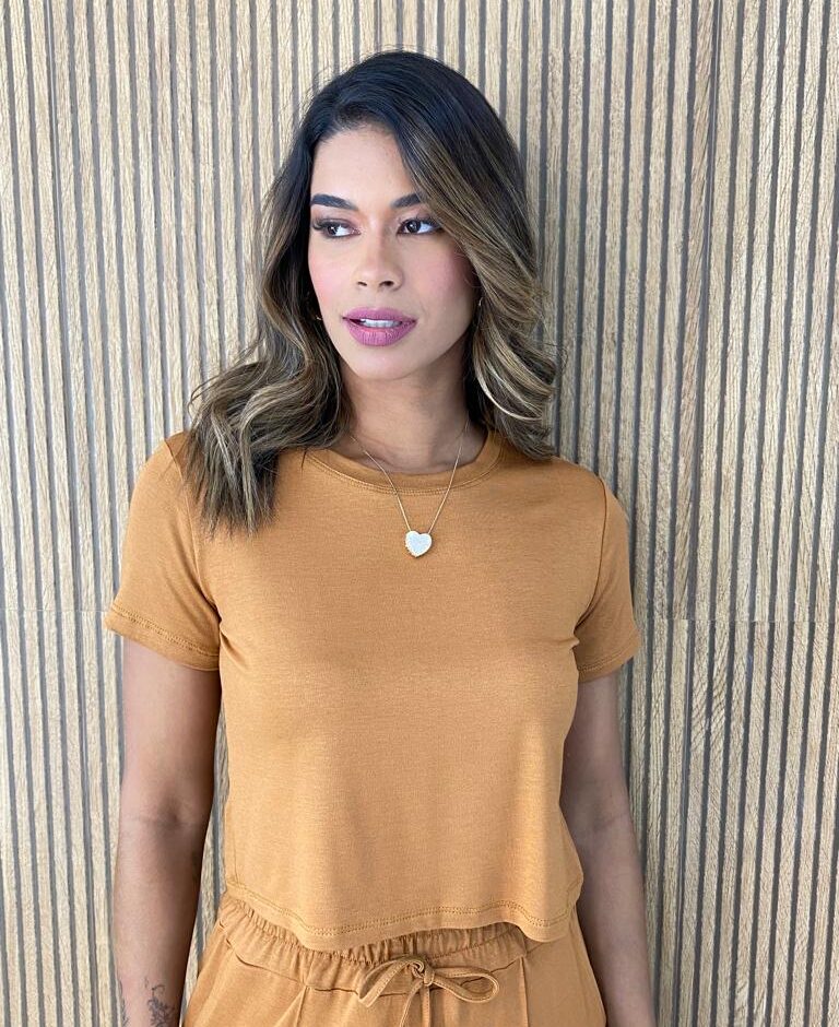 Conjunto Feminino Moletinho Calça e Cropped Chloe Caramelo - Fernanda Ramos Store