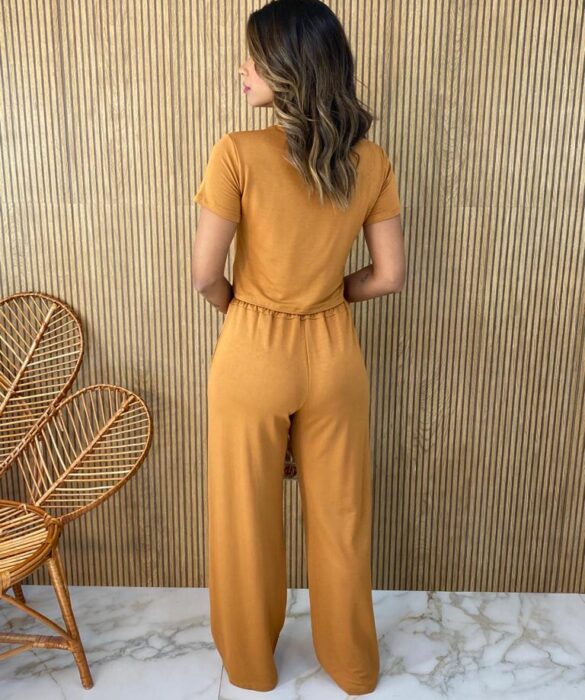 Conjunto Feminino Moletinho Calça e Cropped Chloe Caramelo - Fernanda Ramos Store