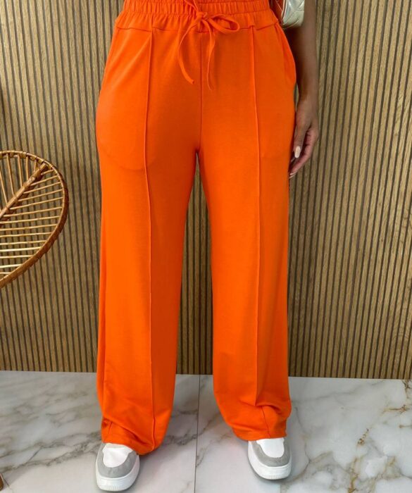 Conjunto Feminino Moletinho Calça e Cropped Chloe Laranja - Fernanda Ramos Store