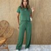 Conjunto Feminino Moletinho Calça e Cropped Chloe Verde - Fernanda Ramos Store