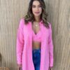 Conjunto Feminino Top Cropped com Bojo e Camisa Laise Rosa - Fernanda Ramos Store