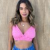 Conjunto Feminino Top Cropped com Bojo e Camisa Laise Rosa - Fernanda Ramos Store