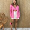 Conjunto Feminino Top Cropped com Bojo e Camisa Laise Rosa - Fernanda Ramos Store