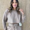 Conjunto Moletom Manu Calça e Cropped Manga Longa Marrom - Fernanda Ramos Store