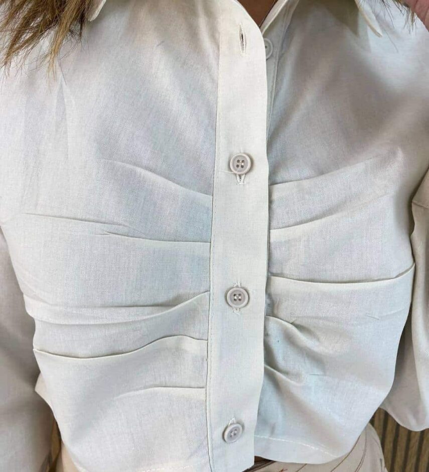 Cropped Ana Feminino Manga Longa com Detalhes em Pregas Areia - Fernanda Ramos Store
