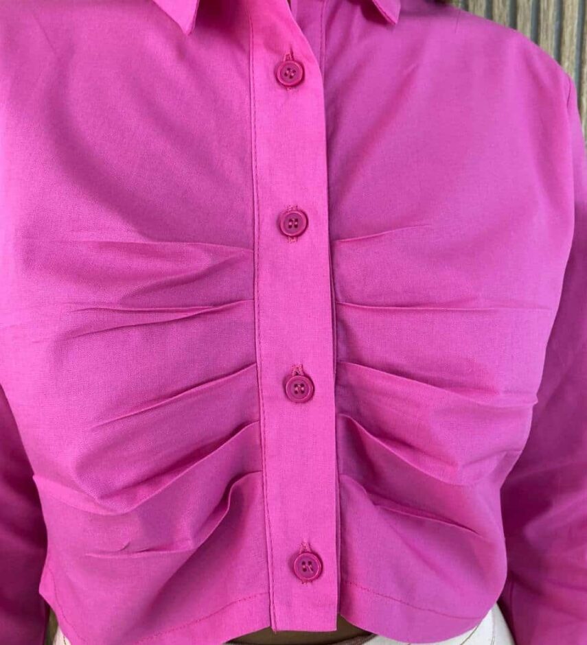 Cropped Ana Feminino Manga Longa com Detalhes em Pregas Rosa - Fernanda Ramos Store