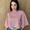 Cropped Feminino de Malha Manga 3/4 Listrado Rose - Fernanda Ramos Store