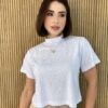 Cropped Feminino Manga Curta com Aplicações Branco - Fernanda Ramos Store