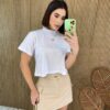 Cropped Feminino Manga Curta com Aplicações Branco - Fernanda Ramos Store