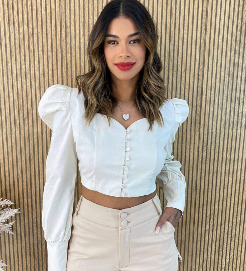 Cropped Feminino Manga Longa Bufante Tricoline Cru - Fernanda Ramos Store