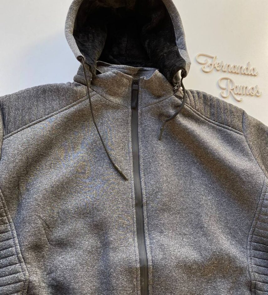 Jaqueta Masculina Touca Removível Pelúcida Plus Cinza Escuro - Fernanda Ramos Store