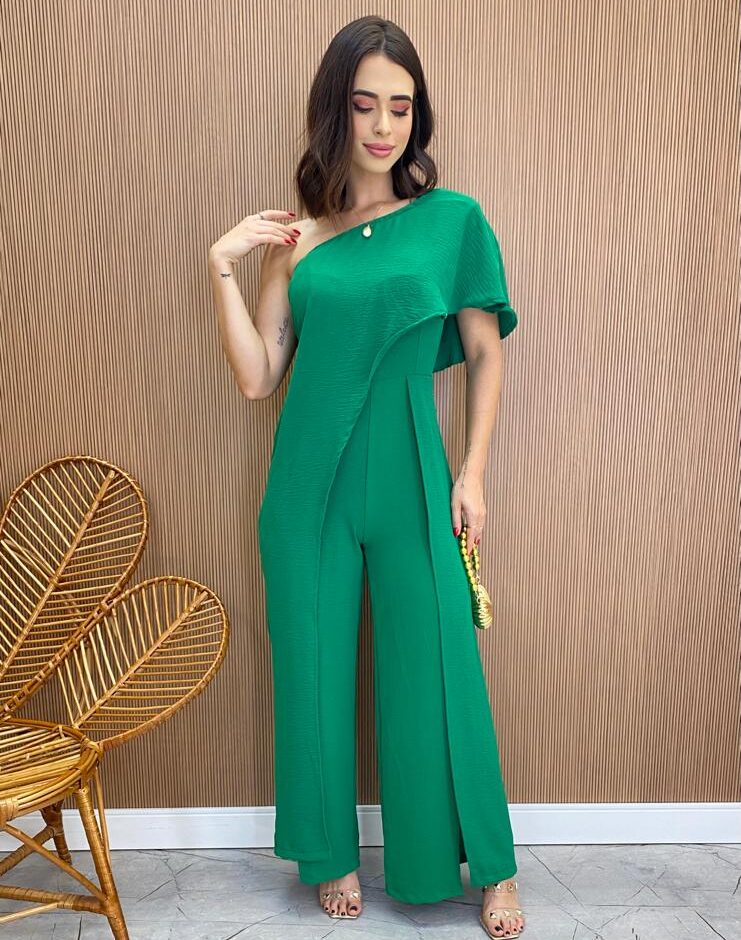 Macacão Feminino sem Bojo Duna Manga Longa com Faixa Verde - Fernanda Ramos Store