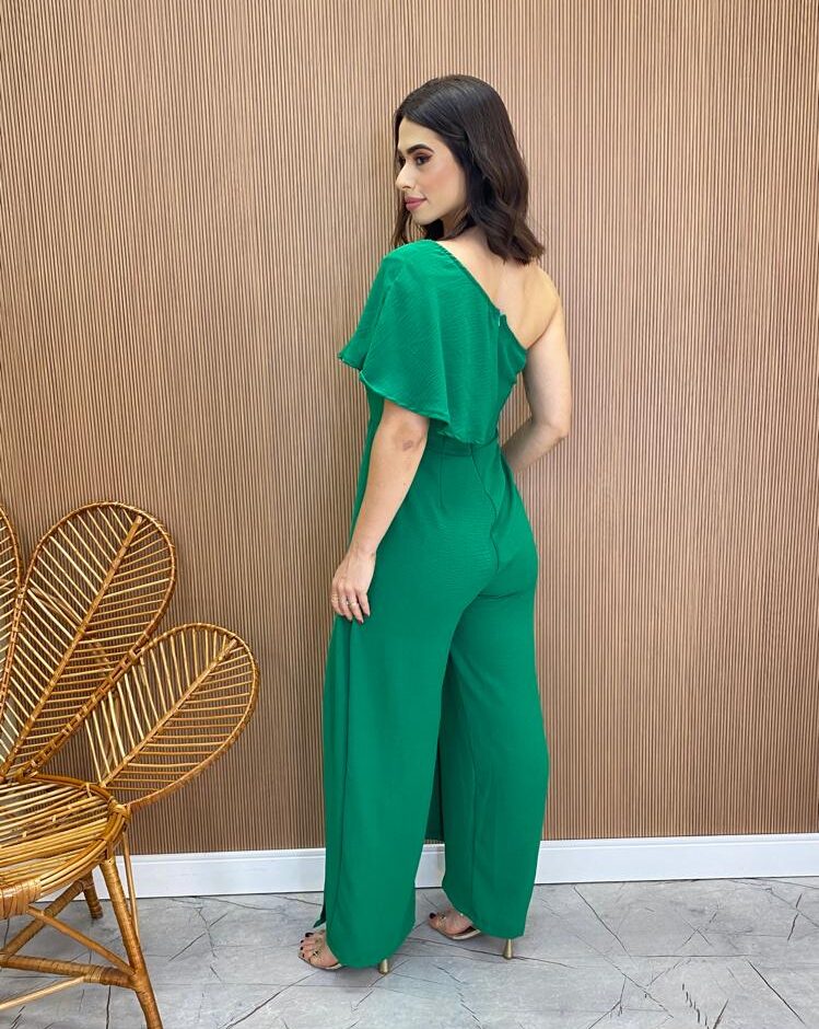 Macacão Feminino sem Bojo Duna Manga Longa com Faixa Verde - Fernanda Ramos Store