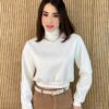 Moletom Flanelado Cropped com Gola Off White - Fernanda Ramos Store